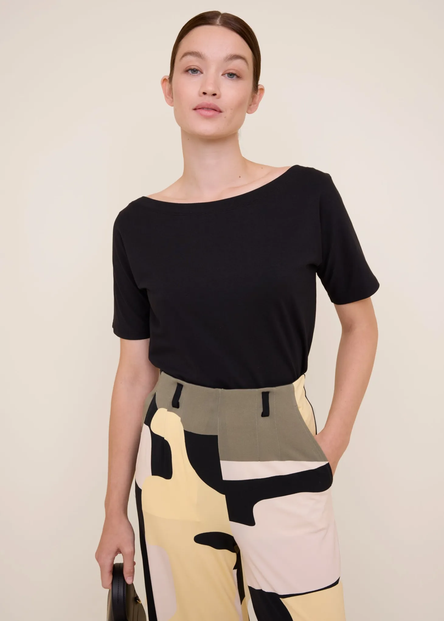 Boat neck cotton t-shirt