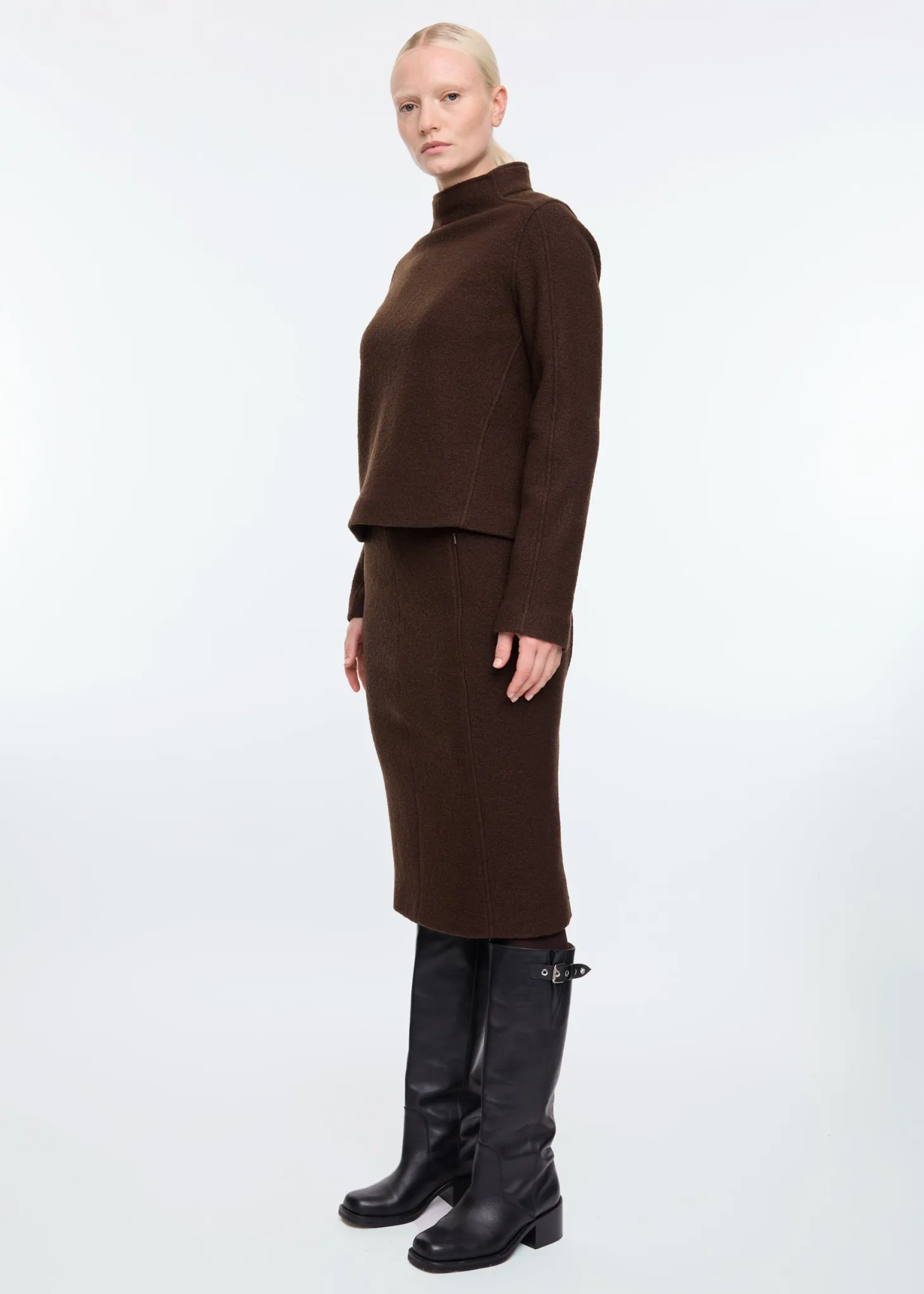 Curl wool pencil skirt