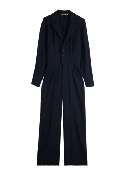 Lapel waffle jumpsuit