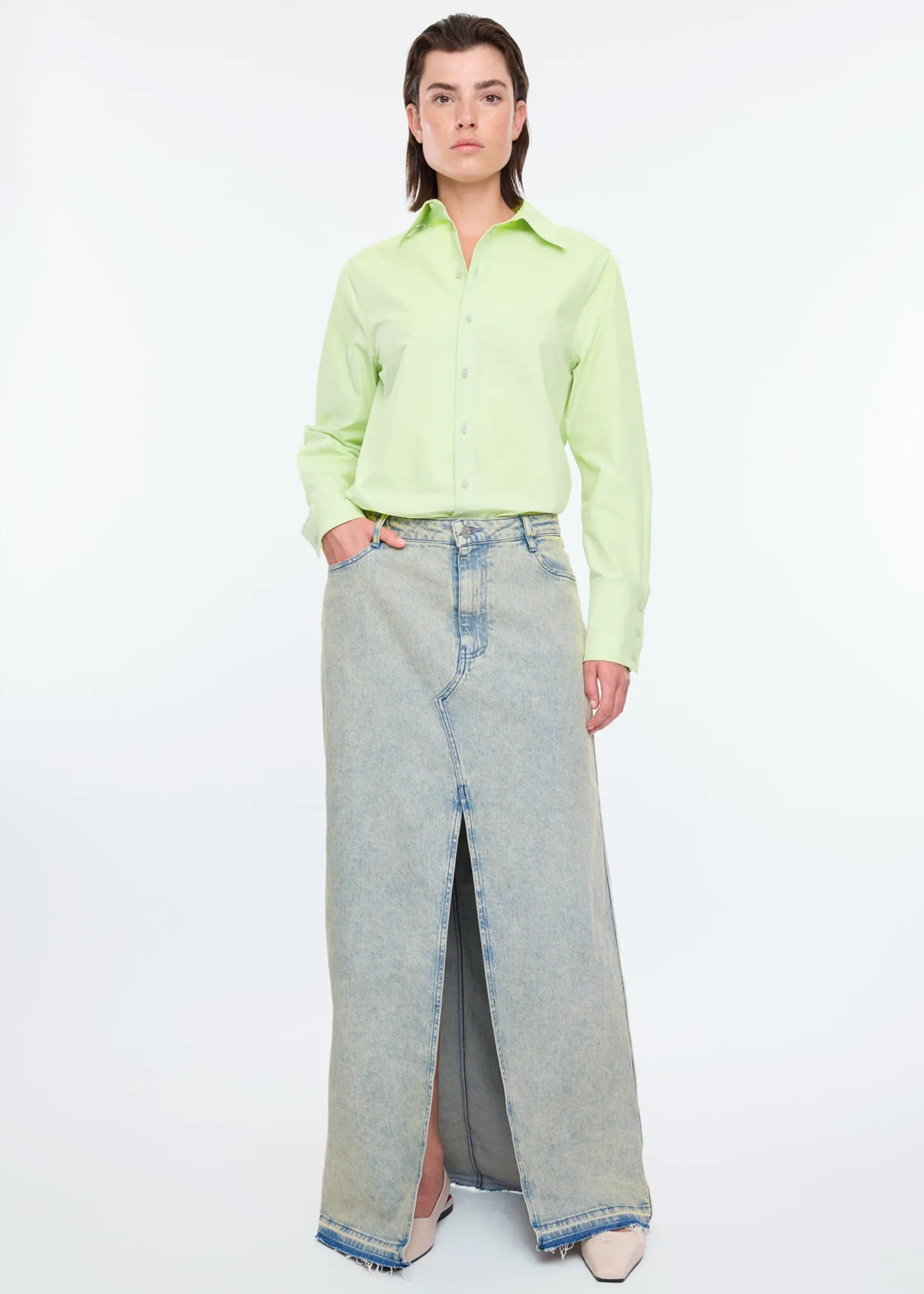 Long tinted denim skirt