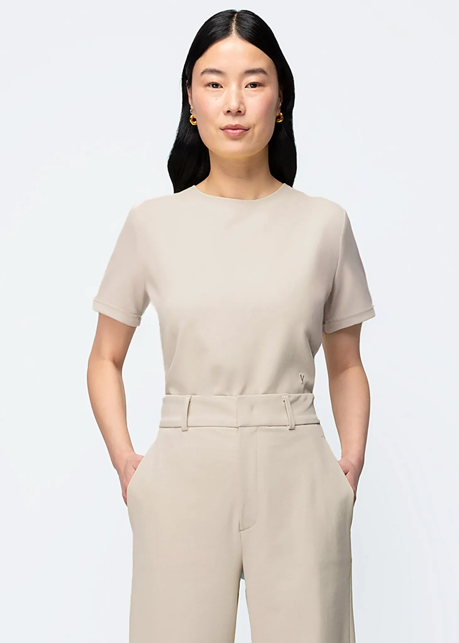 Mid sleeve twill top