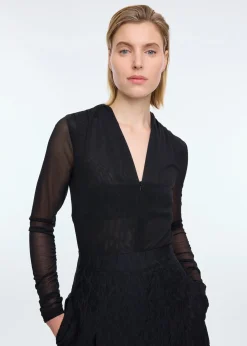 Rippling v neck mesh top