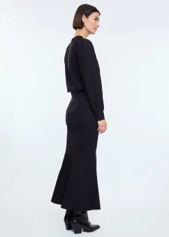 Ruched punto midi skirt