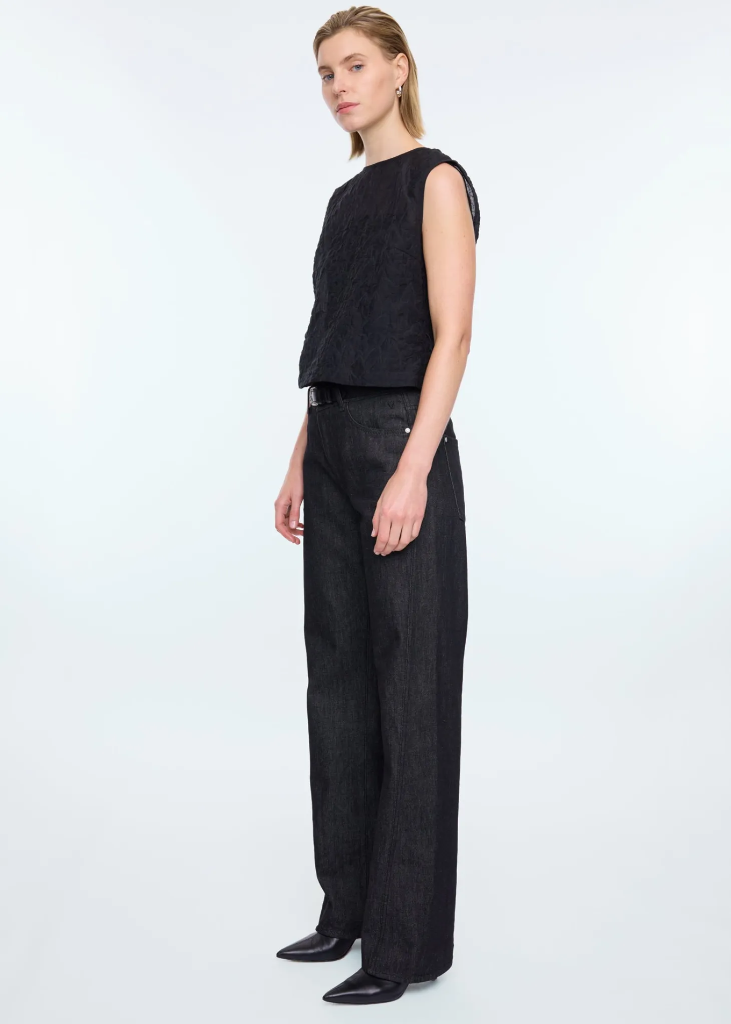Sleeveless seersucker top