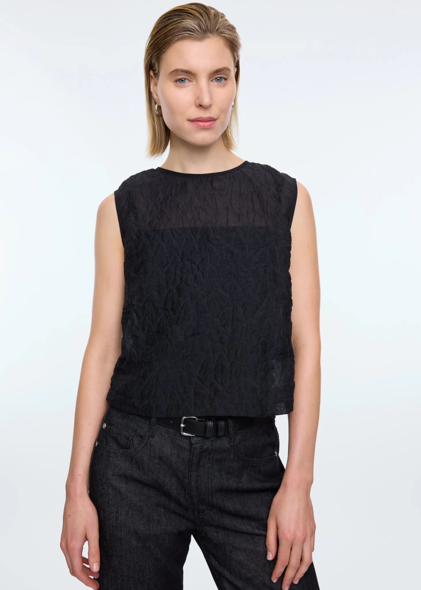 Sleeveless seersucker top