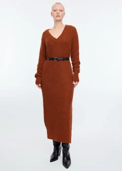 V-neck wool maxi dress
