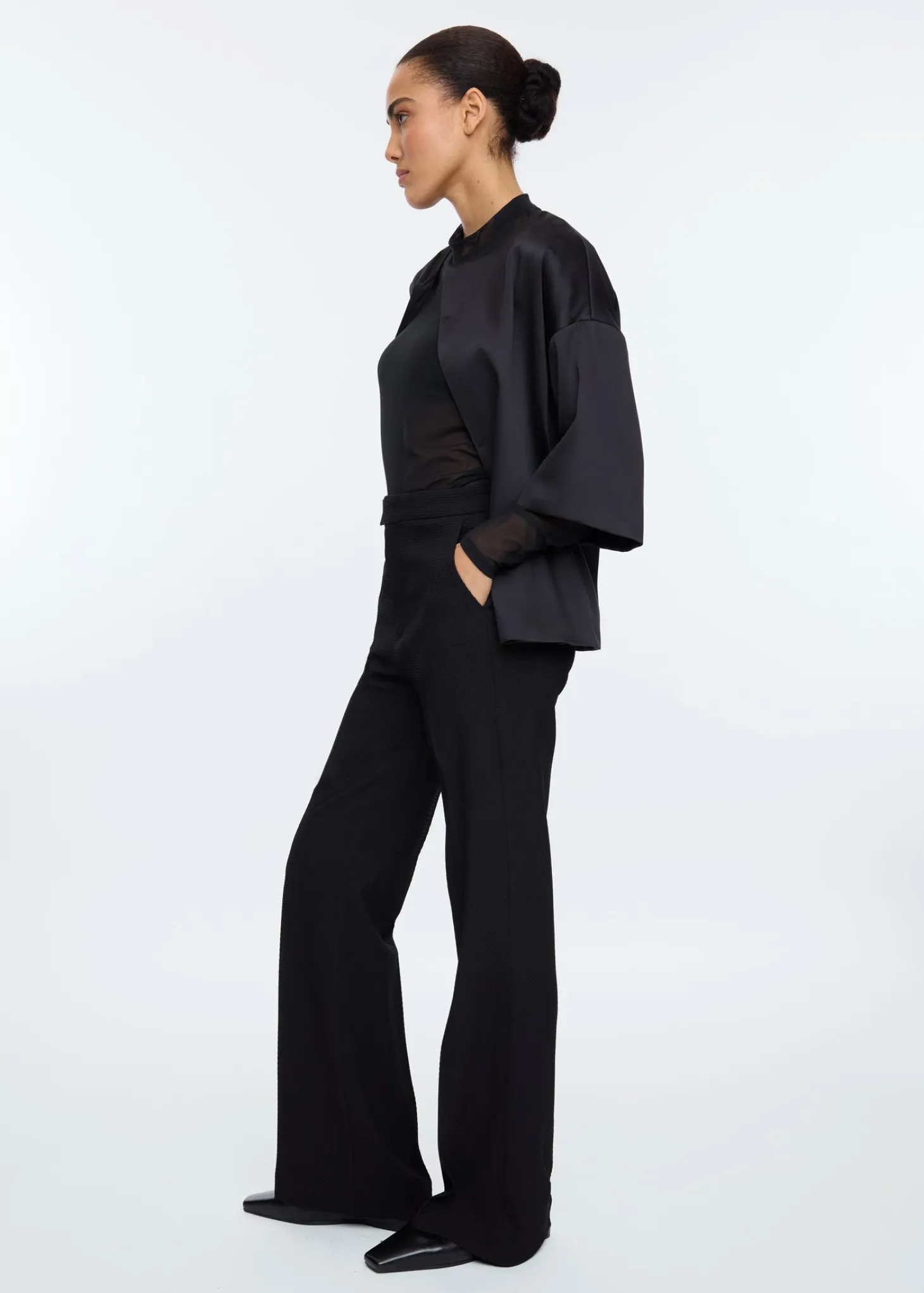 Wafel structuur broek flared fit