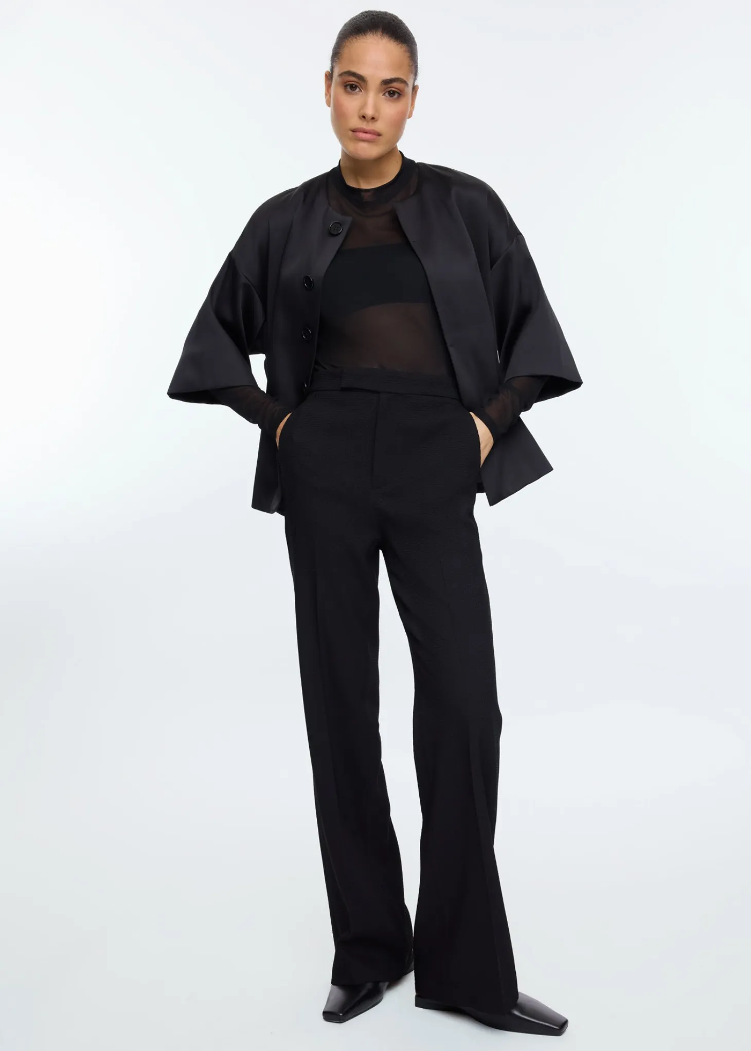 Wafel structuur broek flared fit