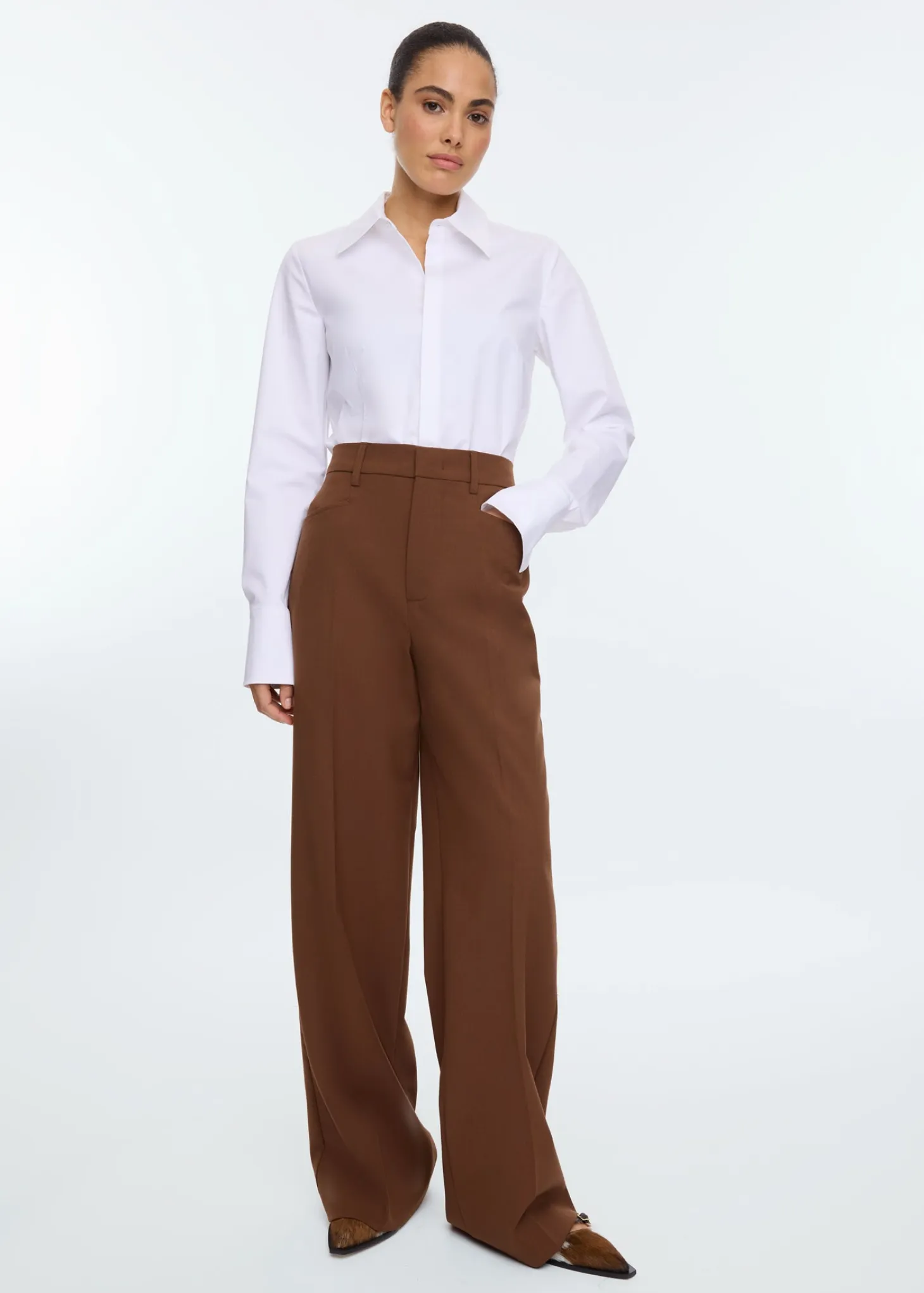 Wool tailored wide trousers